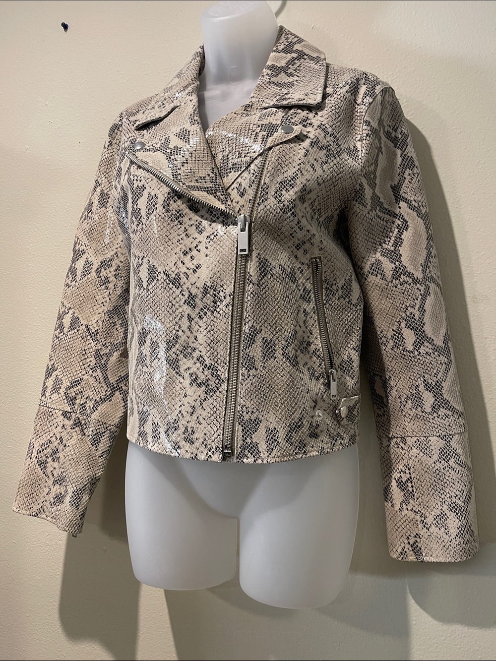 Intermix snake print Real leather moto jacket, Small
